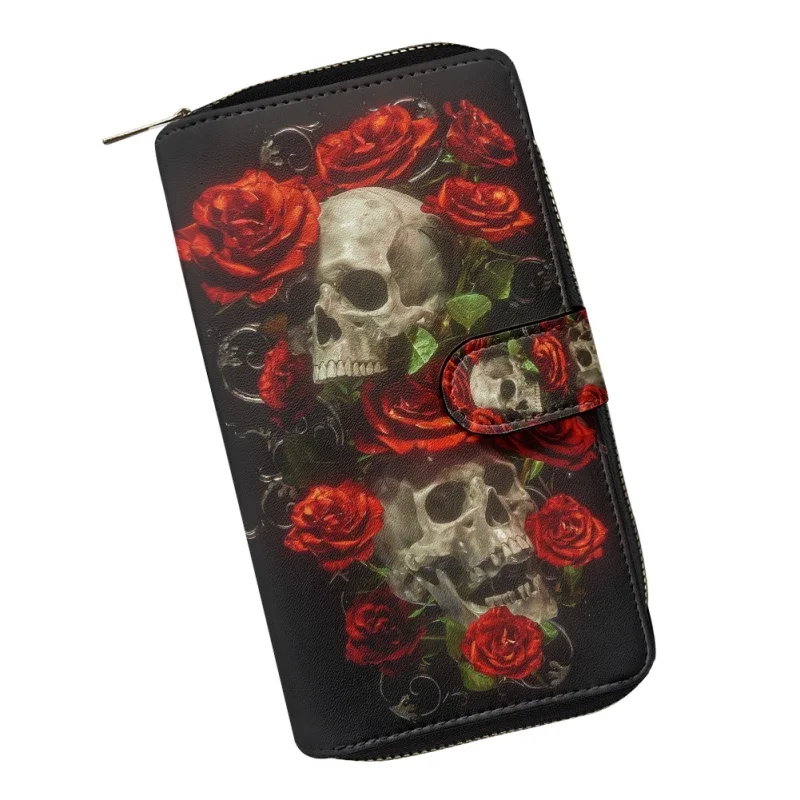 Sugar Skull Printing Leather Wallets Female Ladies Credit Card Holders Zipper Clutch Women Coin Purse Hand Bag Billetera