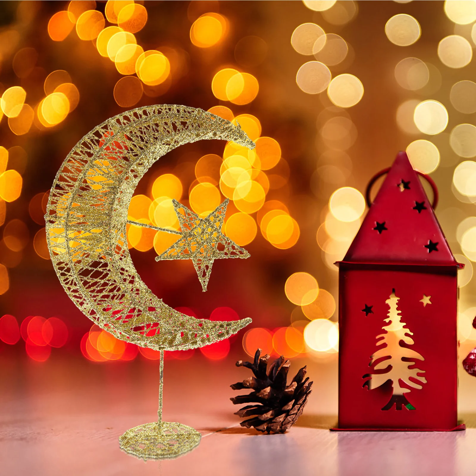 

Glitter Moon Star Ornament: Golden Shiny Christmas Table Decoration Christmas Tree Wedding Birthday Holiday Party 20cm