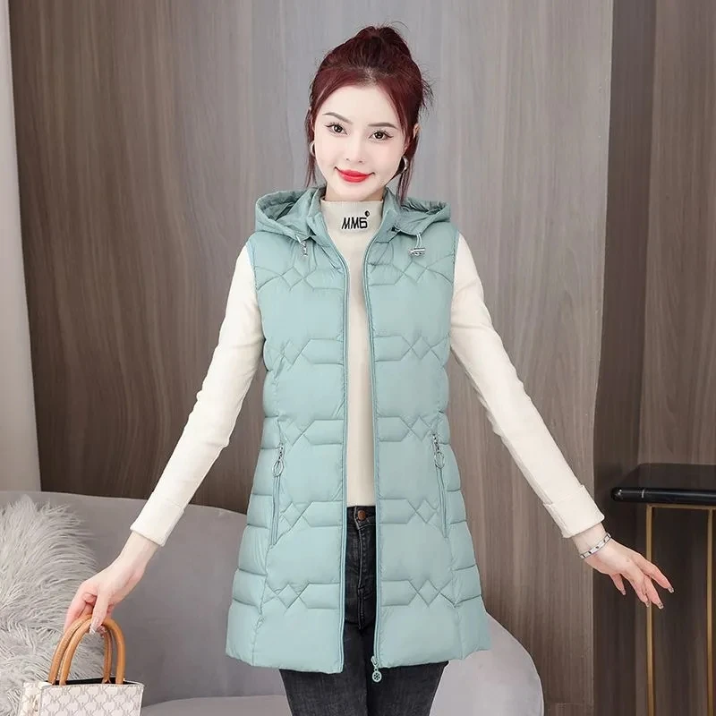 Женский пуховик новая хлопковая стеганая куртка средней длины с капюшоном