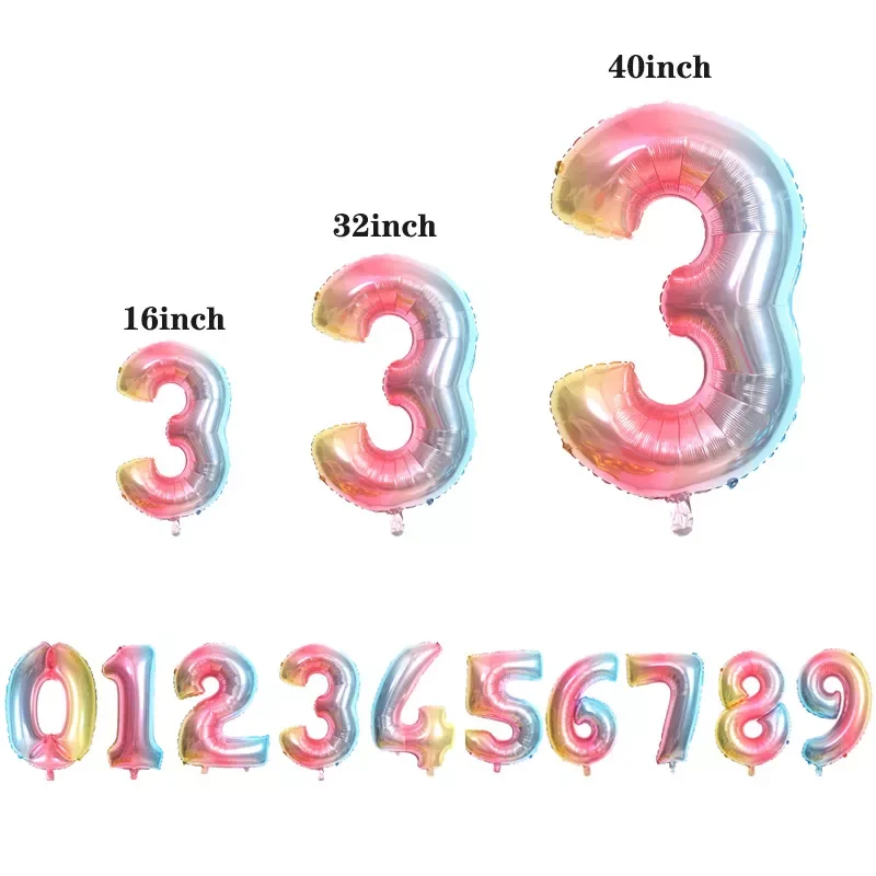 

rainbow Silver Gold Number0~9 Foil Balloons Birthday Wedding Party Decor Child Adult Baby Shower Party Supplies