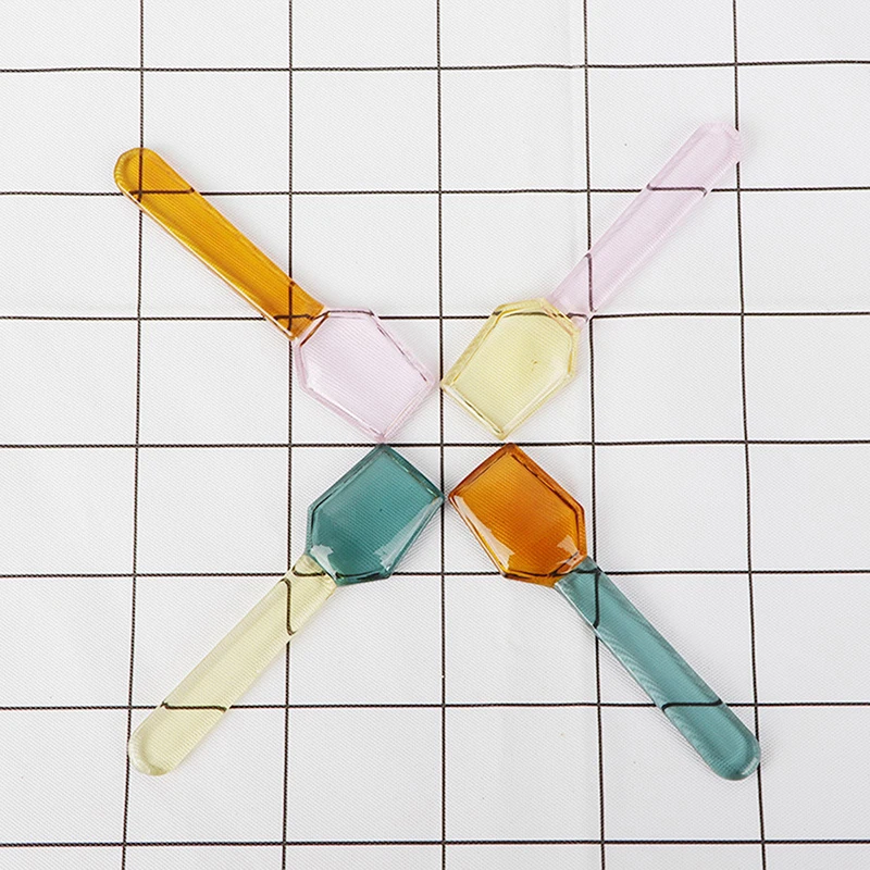 Цветная стеклянная ложка десертная с ручкой для перемешивания кофе супа