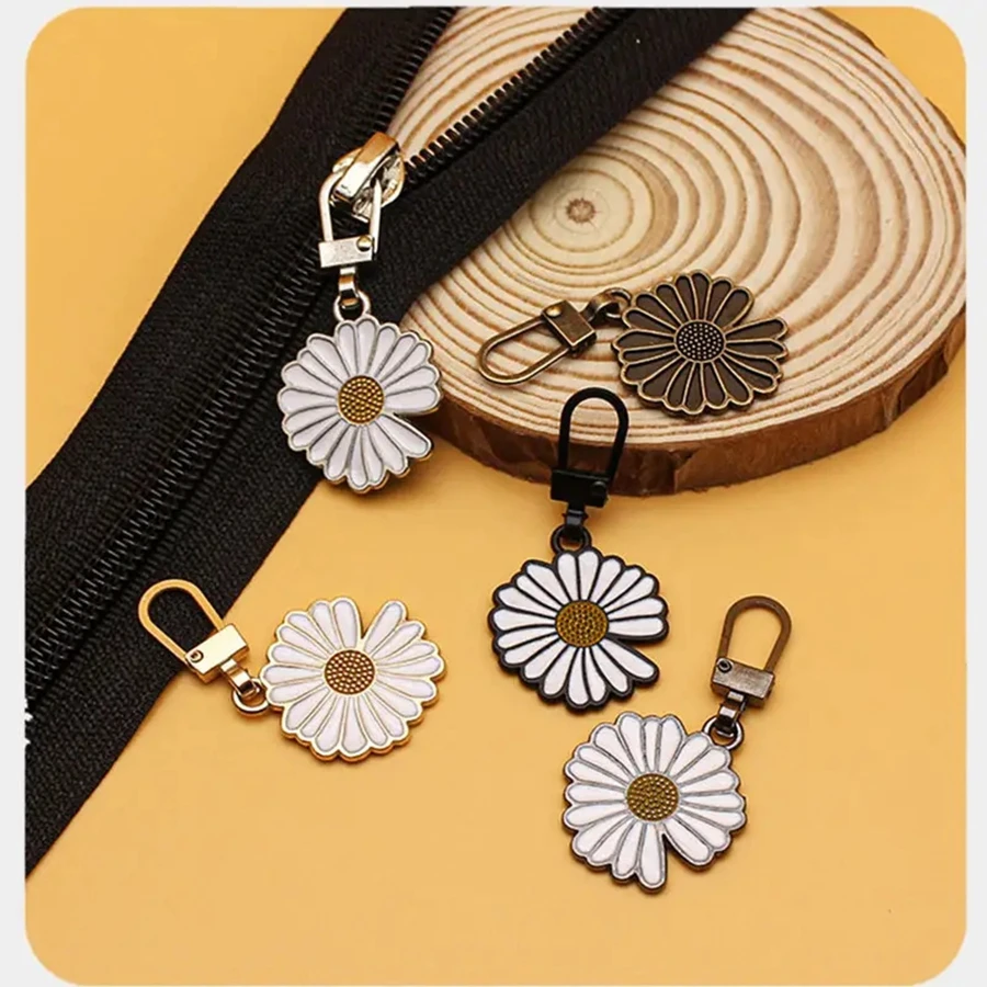 

5 Pcs Removable Zipper Head Replacement Slices Pull Lock Head Tool-free Coat Clothes Pendant Head Slices Small Daisy