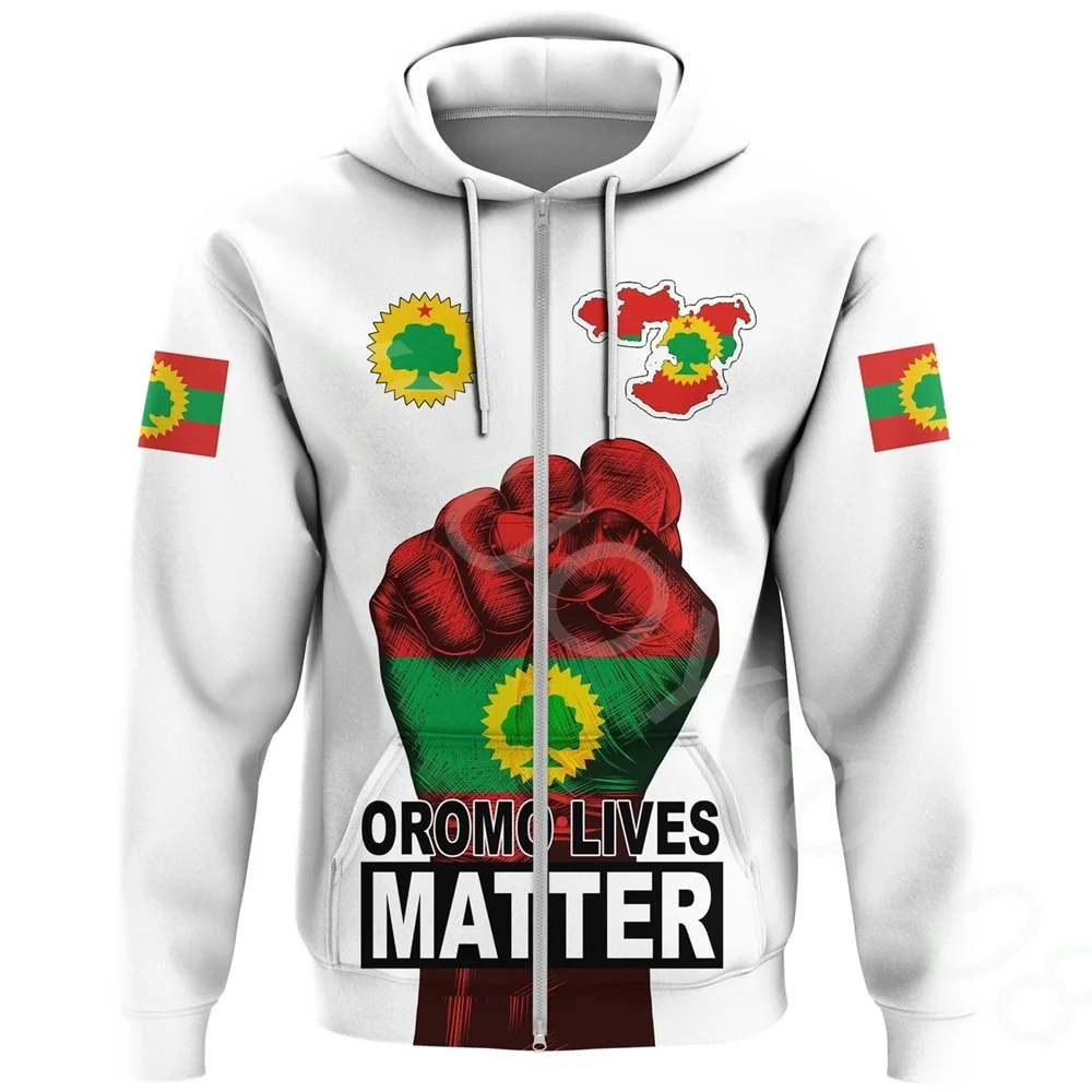 

Men's 3D Print Autumn Winter African Men's Sweatshirt Oromo Lives Matter Zip Hoodie Retro Harajuku Casual Sportswear