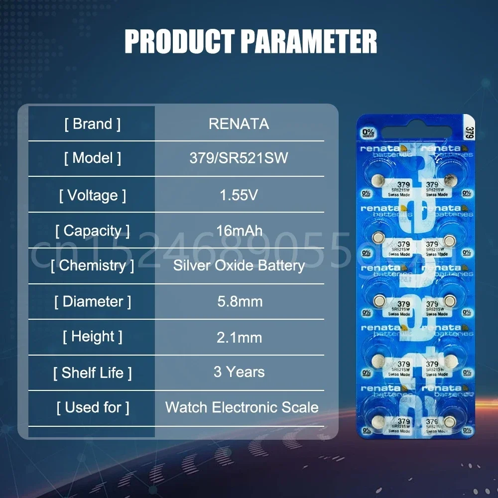 Renata 379 SR521SW AG0 D379 SR63 V379 1 55 В оксид серебра батарея для часов игрушечной камеры