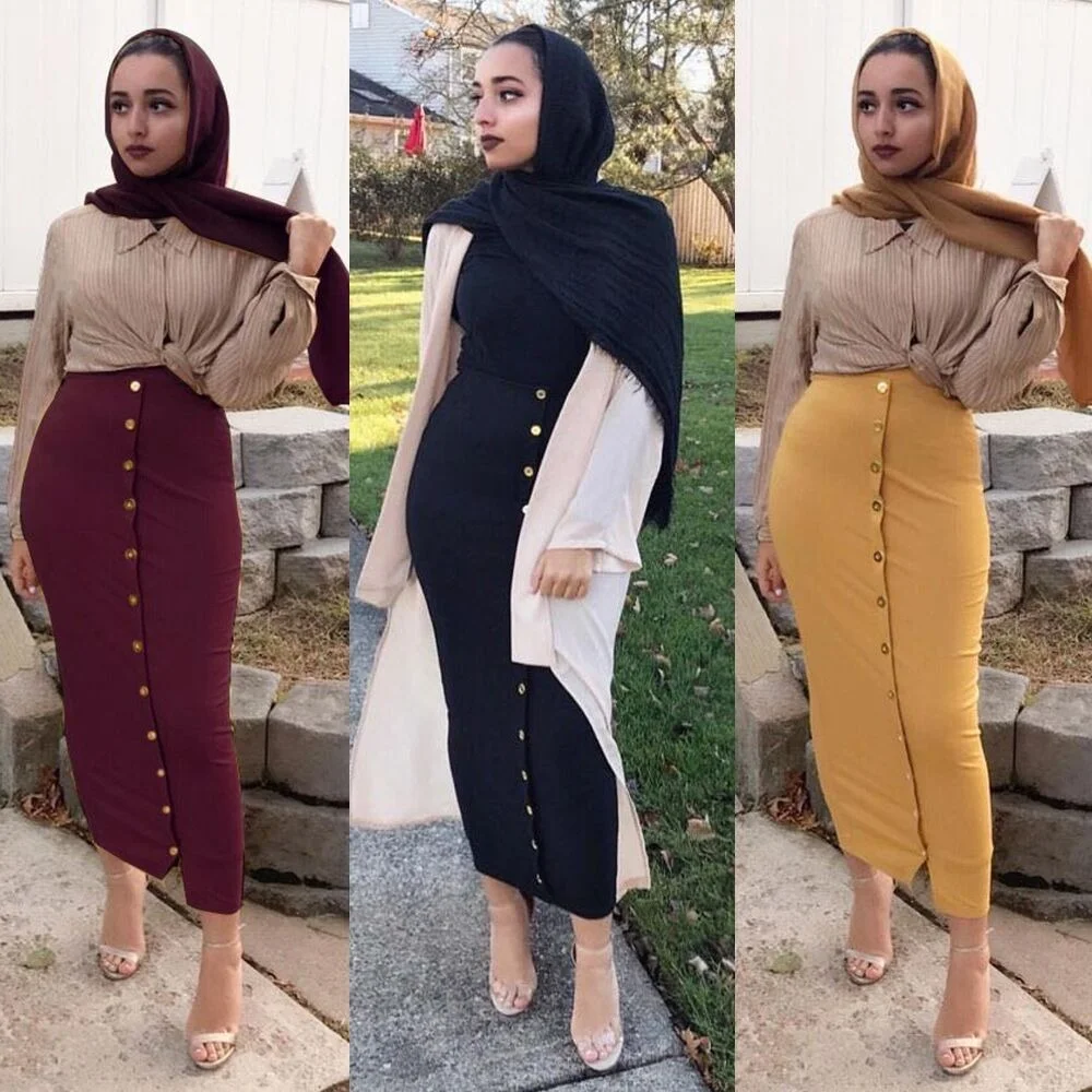 Multicolor Ins Long Hip Wrap Skirt  Modest Clothing Women Turkse Kleren Dubai Tunic Modest  Femme Musulmane  Islam Clothes