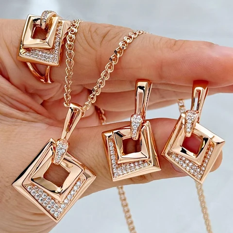 Kinel Hot 585 Розовое золото Ювелирный набор из кубического циркония