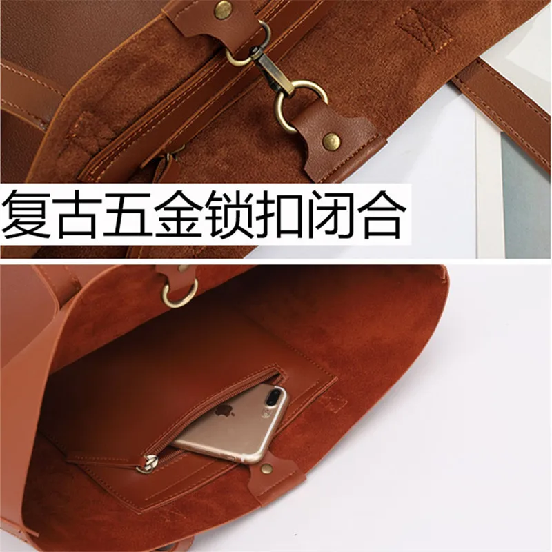 Women Large Capacity Shopping Pu Leather Shoulder Bag Korean Version Simple Versatile Briefcase Tote Bag