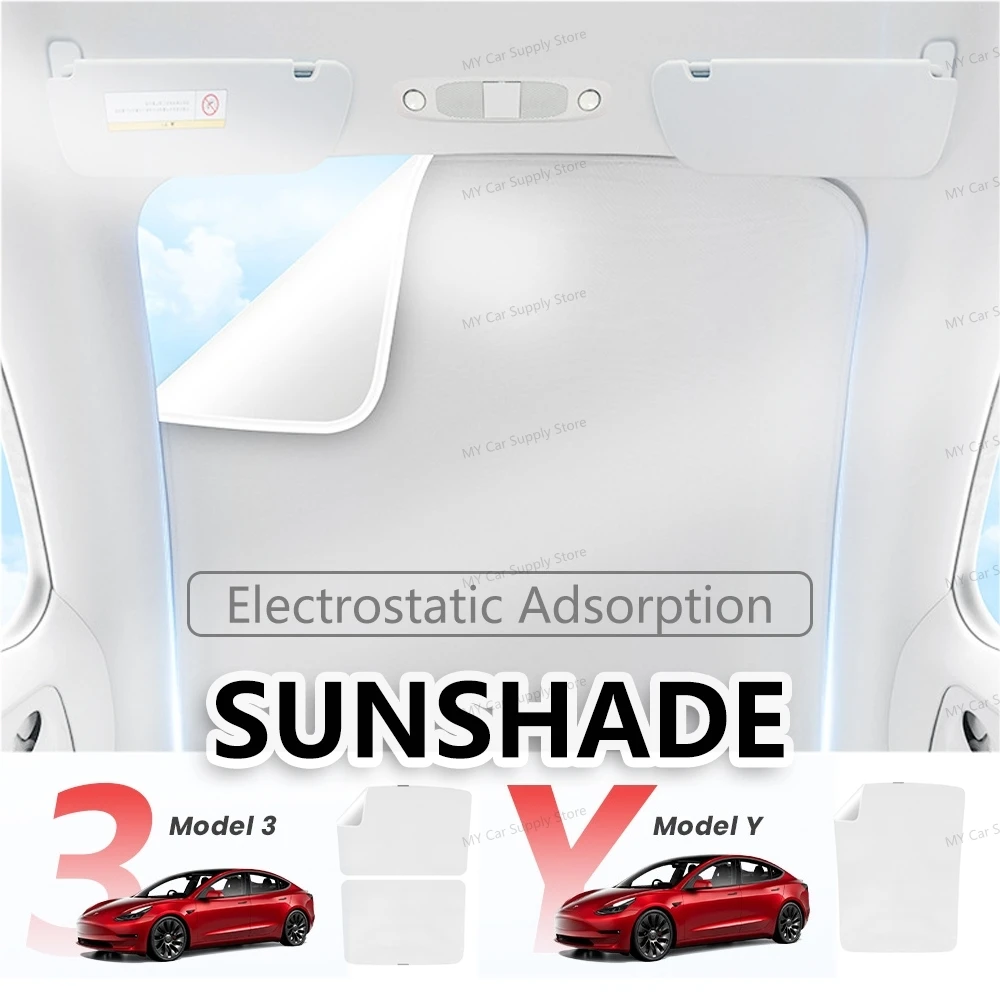 

Electrostatic Sorption Sunshade Ice Cloth Sunroof Front Rear Glass Skylight Sun Shade Interior Cooling for Tesla Model 3 Model Y