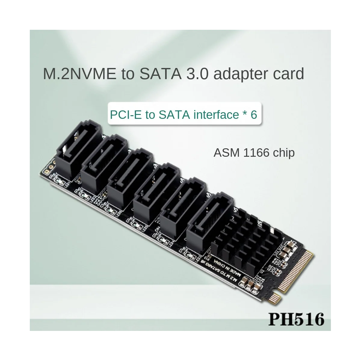 

M2 to 6 Ports SATA Adapter SATA to NVME Adapter M.2 Key M 6Gbps SSD to SATA3.0 Converter Card for Desktop