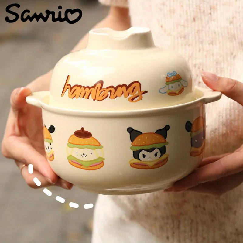 

Sanrio Anime Hello Kitty Porcelain Bowl Cartoon Kawaii My Melody Kuromi Cinnamoroll Instant Noodle Bowl Food Storage Container
