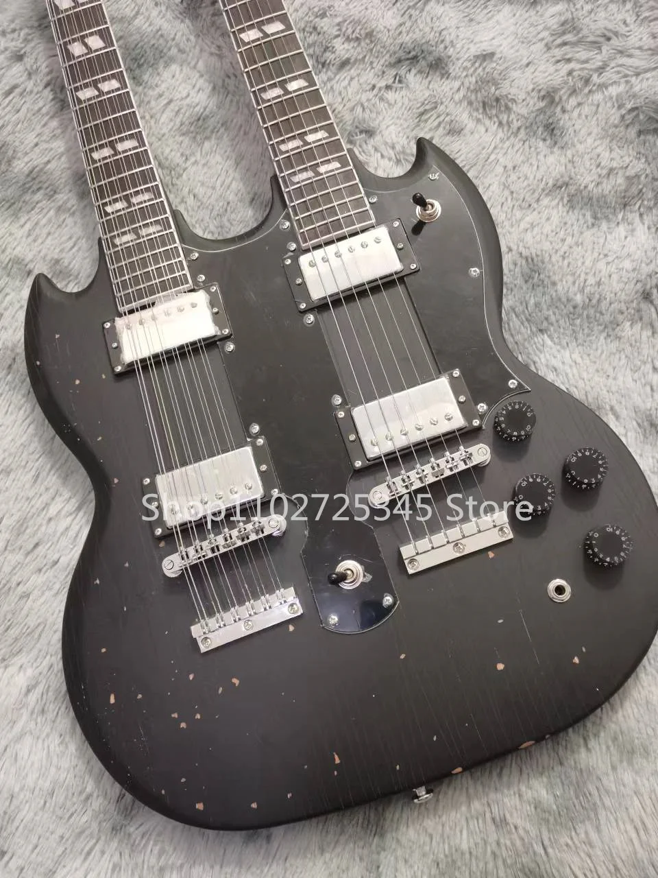 

Double Neck Electric Guitar, 6 + 12 Strings, Rosewood Fingerboard, Silver Accessories, Fixed Bridge, Free Shipping