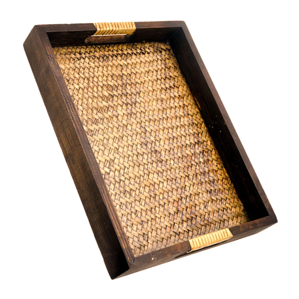 

Table Trays Eating Wooden Coffee Tea Cup Storage Container Plate Bamboo Weaving Teak Salon Serving Aroma Stove Delicate