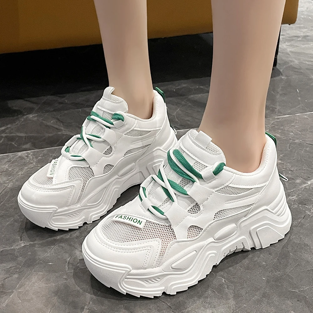 

Thick soled daddy shoes female 2023 new summer breathable mesh surface thin ins tide small white casual sports women shoes