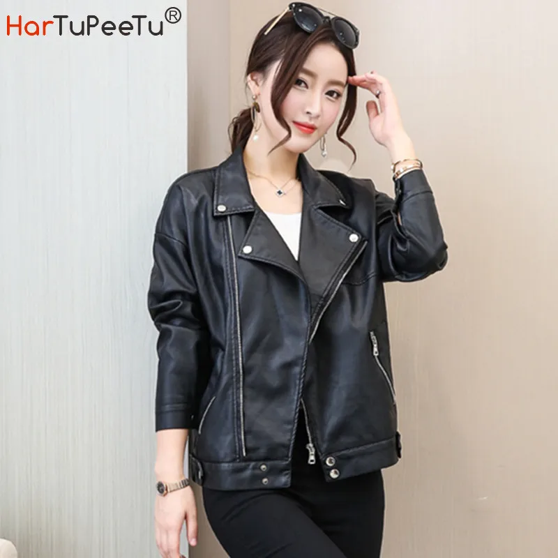 Fuax Leather Jacket Women 2022 Black Motorcycle Coat Spring Autumn Fitness Zipper Long Sleeve Classic Biker Outerwear