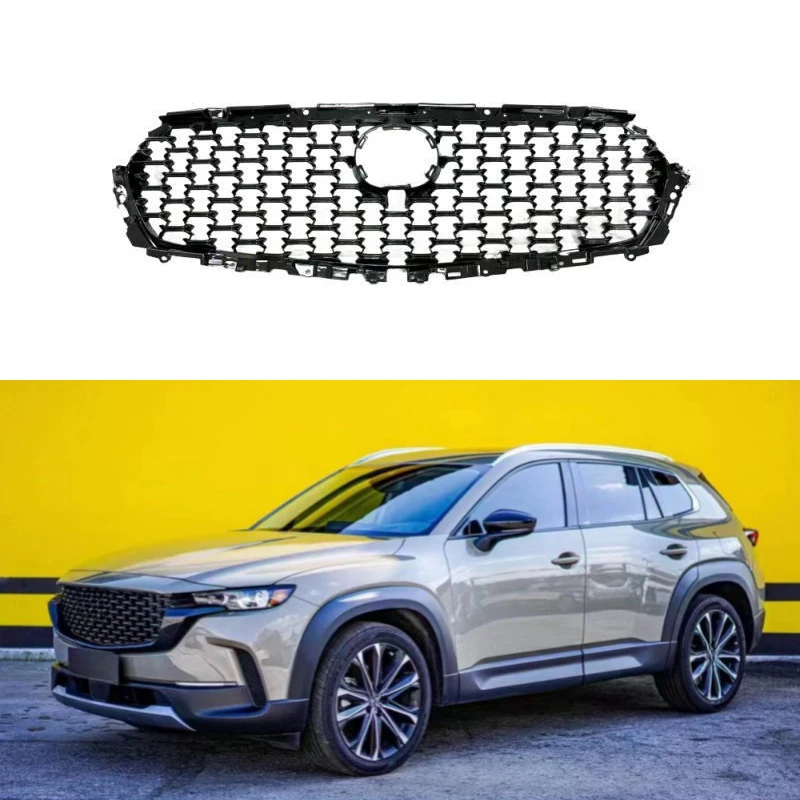 

Передняя Автомобильная решетка, подходит для Mazda CX-50 2023, яркая черная решетка радиатора, краска, яркая полоса, модификация внешней отделки автомобиля