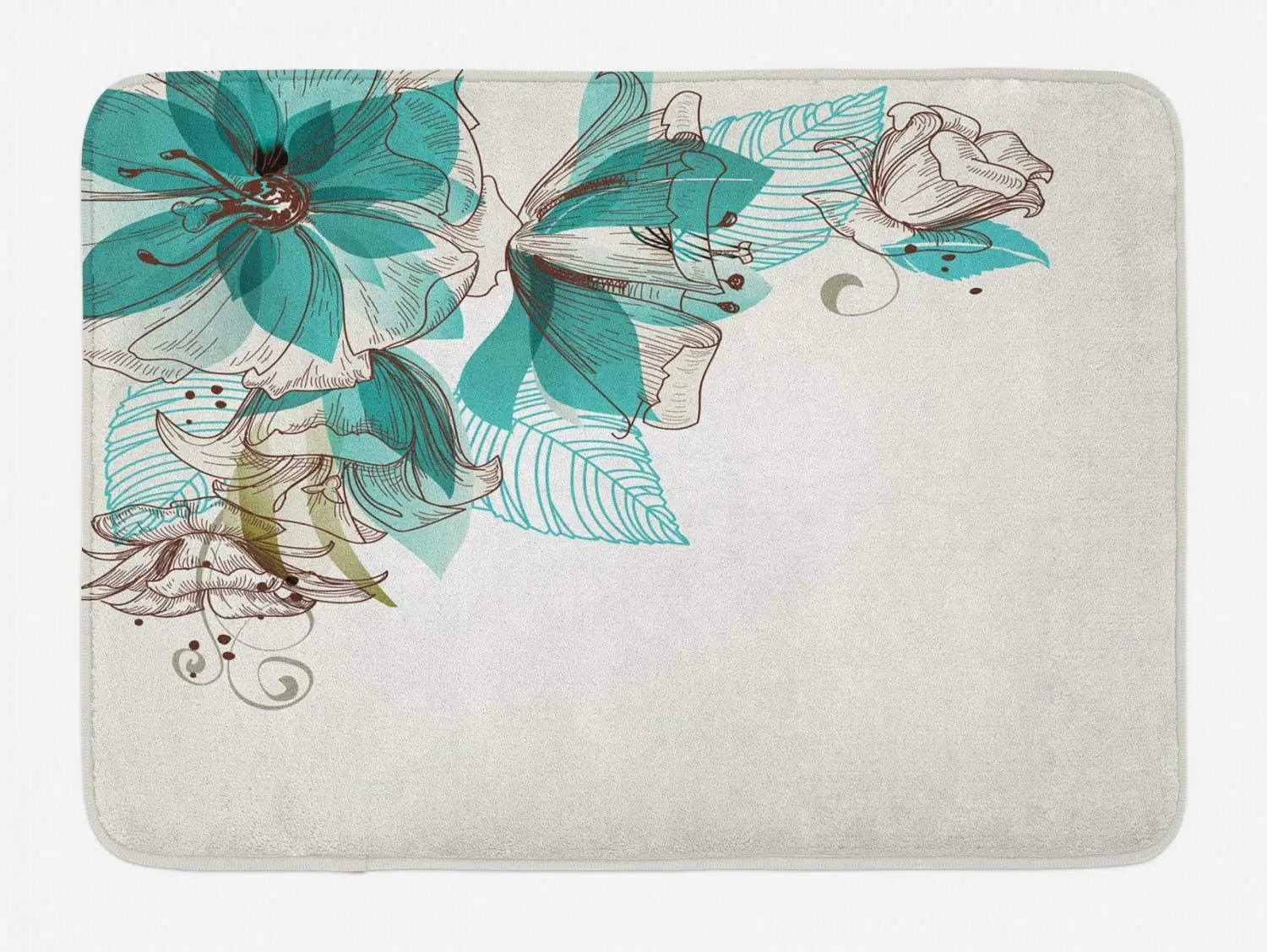 Бирюзовый коврик для ванной с цветами листьями в верхнем левом углу праздничный