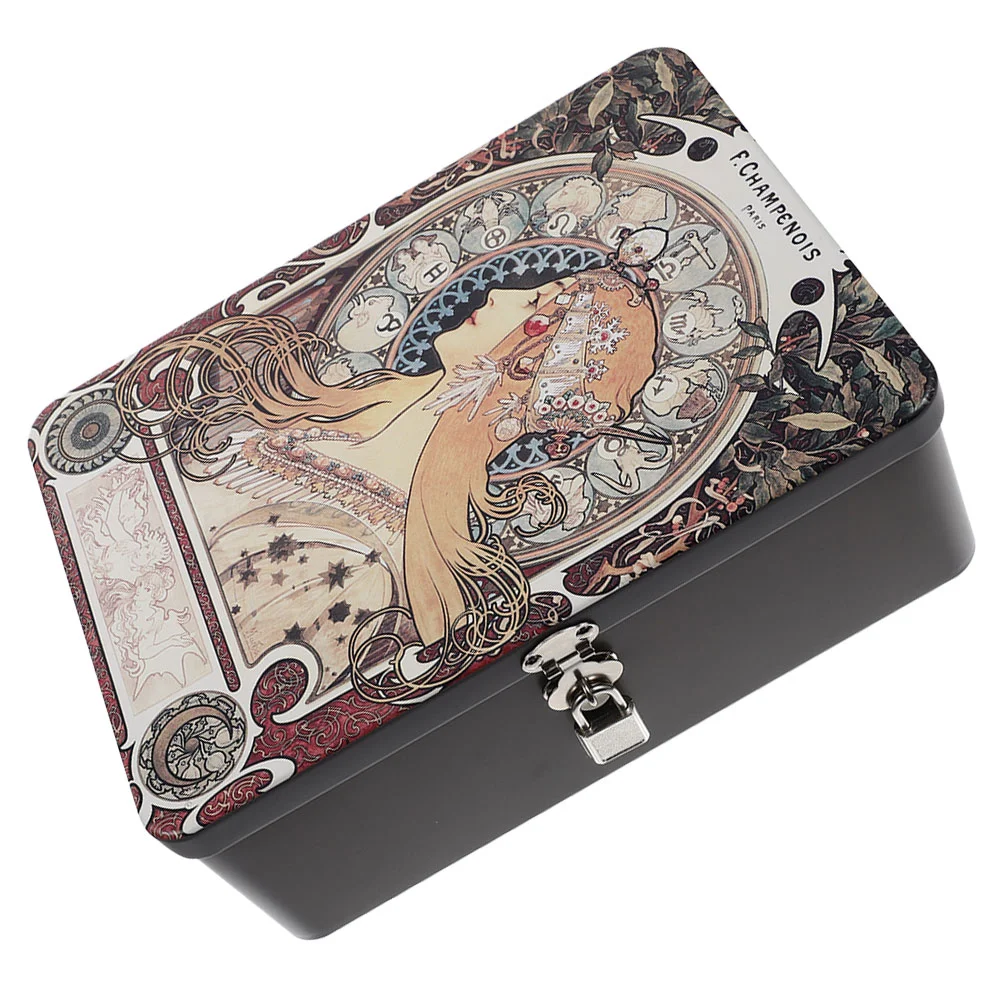

Small Cash Holder Tin with Lock Decorative Tinplate Storage Box Lockable Metal Deposit Box Cash Holder Tin