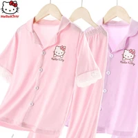 kawaii new cartoon hellokittys girls pajamas summer ice silk thin section girls can wear princess lace baby home clothes gift