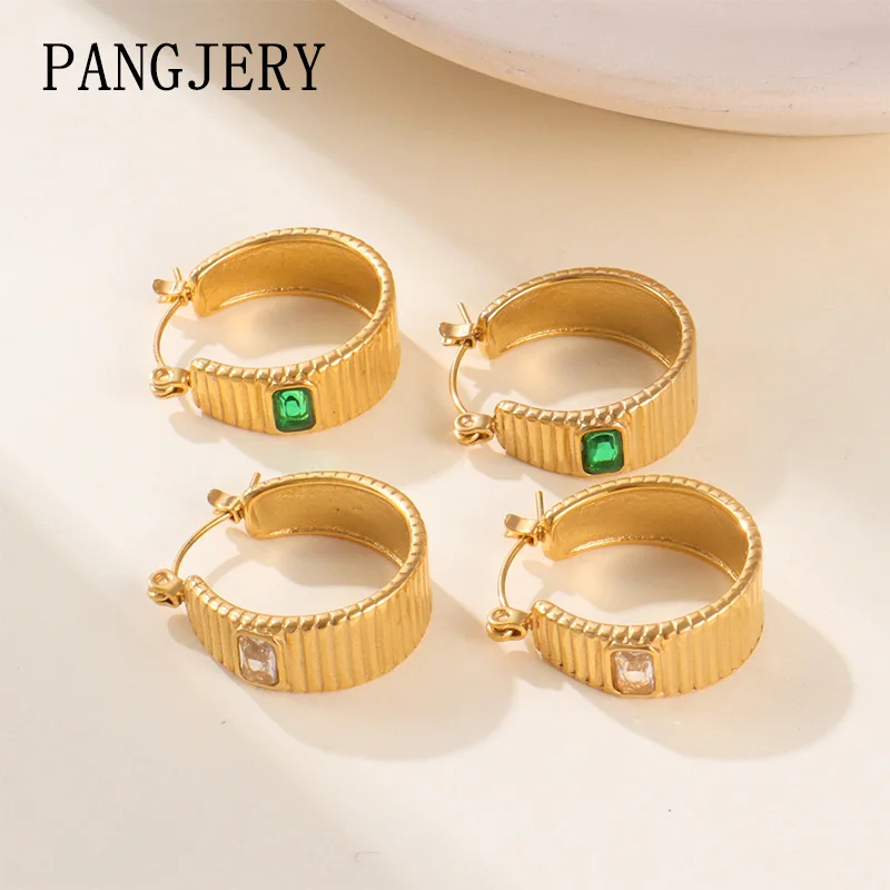 Женские винтажные серьги-кольца PANGJERY из нержавеющей стали 316L с цирконом и