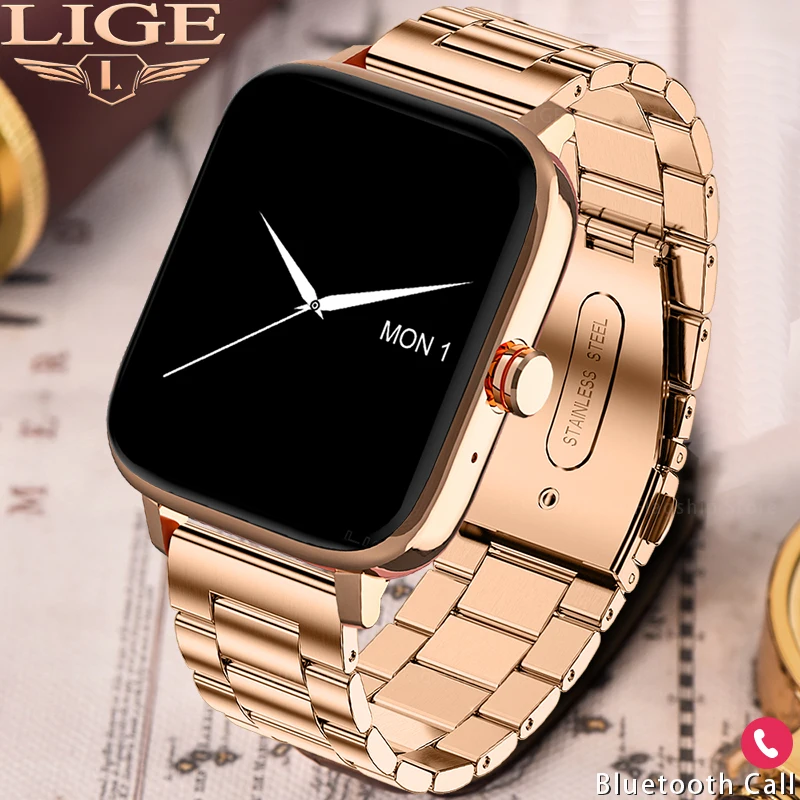LIGE Call Smart Watch Women Custom Dial Smartwatch For Android IOS Waterproof Bluetooth Music Watches Full Touch Bracelet Clock