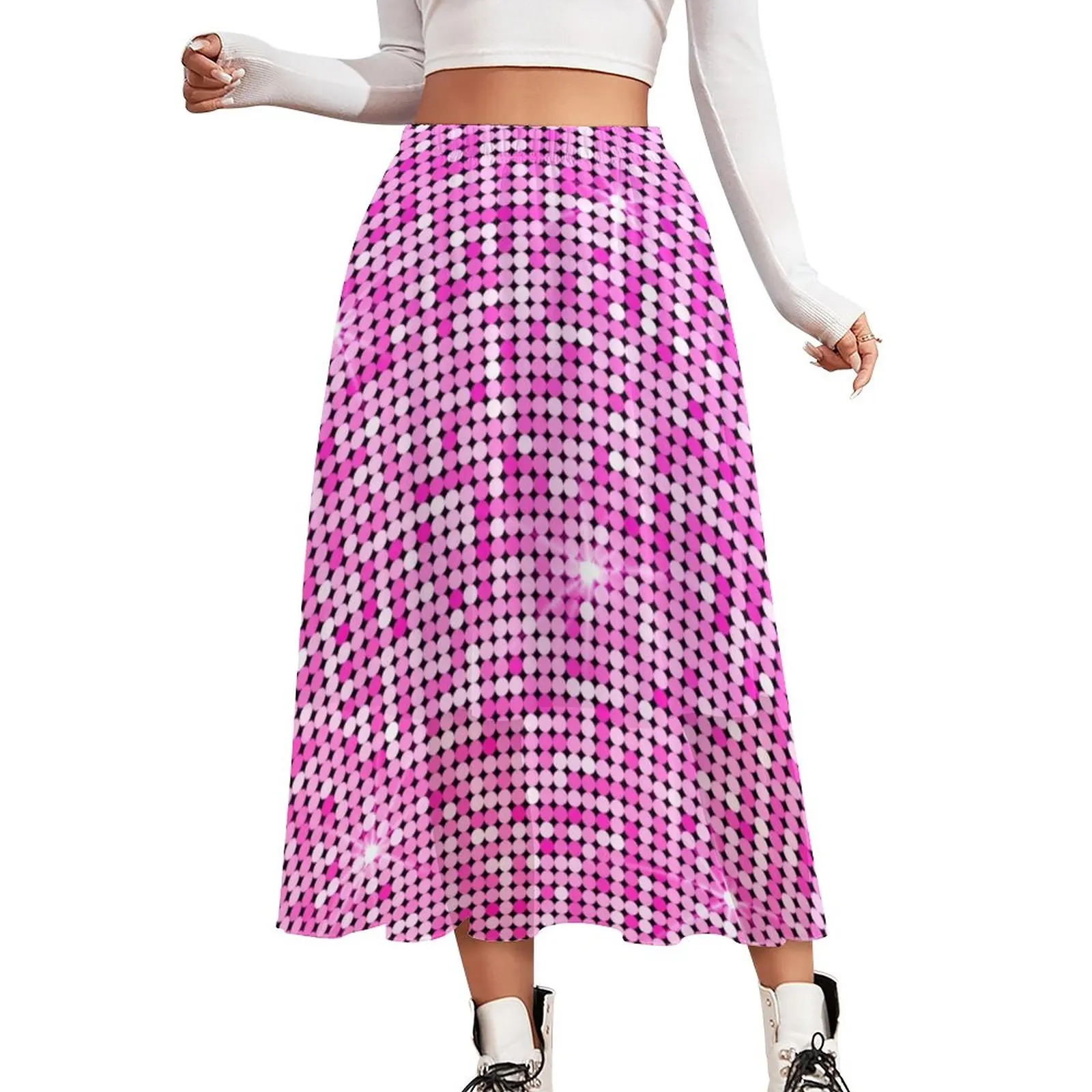 

Shiny Disco Ball Skirt Sequins Print Elegant Long Skirts Elastic Waist Pattern Korean Fashion A-line Skirt Big Size 3XL 3XL