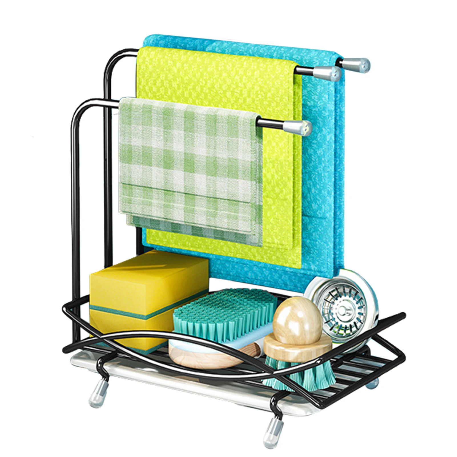 

Kitchen Sink Caddy Organizer Sink Basket Brush Holder Dish Cloth Hanger Soap Rack Sink Stopper Holder Soap Dish Dispenser Brush