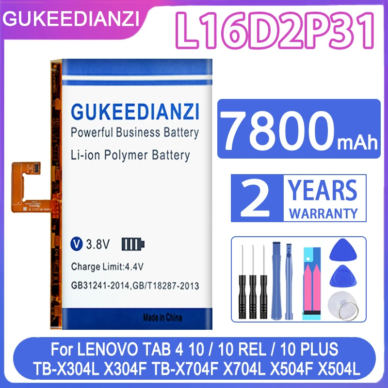 Аккумулятор GUKEEDIANZI 7800 мАч L16D2P31 для LENOVO TAB 4 10/10 REL 10REL/10 PLUS 10 PLUS TB-X304L X304F TB-X704F X704L X504F X504L