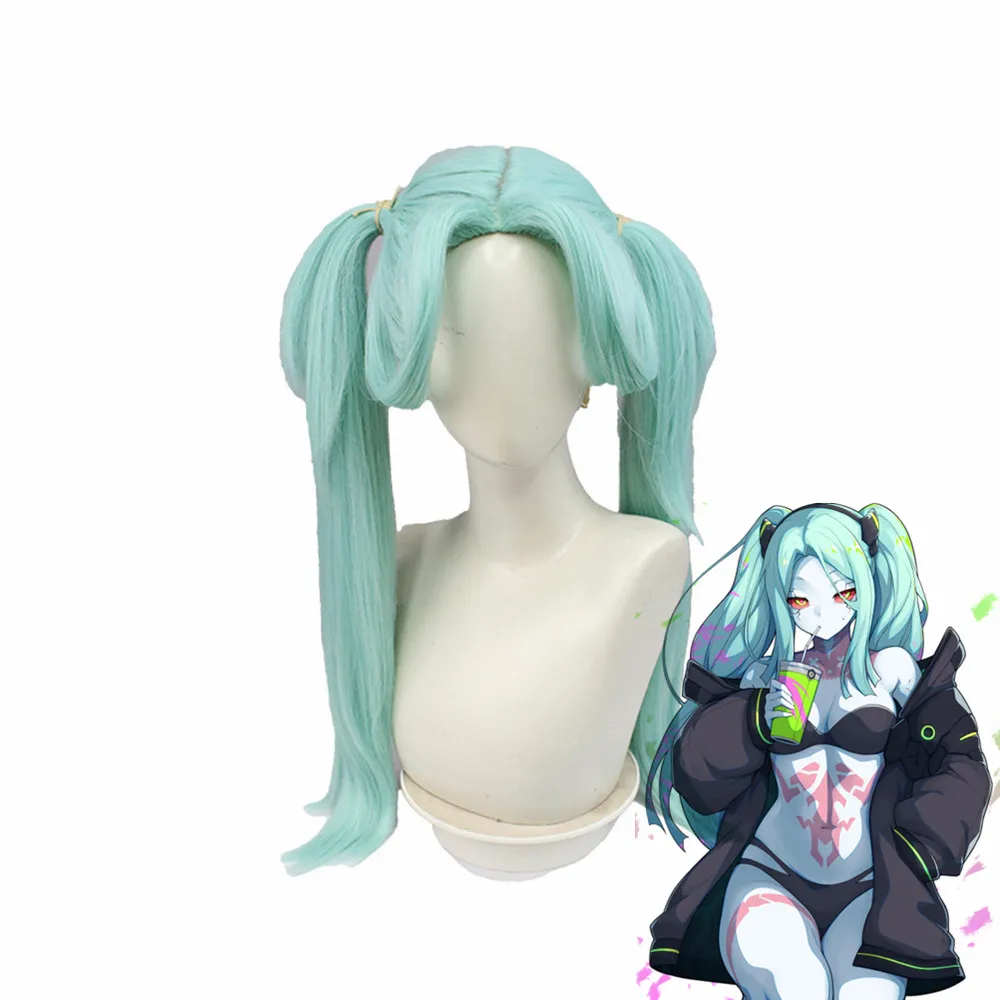 

Anime Cyberpunk: Edgerunners Long Wig Cosplay Rebecca Perucas Women Green Heat Resistant Synthetic Hair Props
