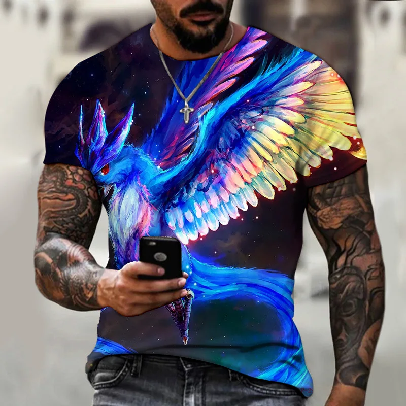 

Футболка мужская оверсайз с круглым вырезом, модный топ с рисунком животного, пуловер с коротким рукавом, с 3D-принтом, в стиле Харадзюку, на лето