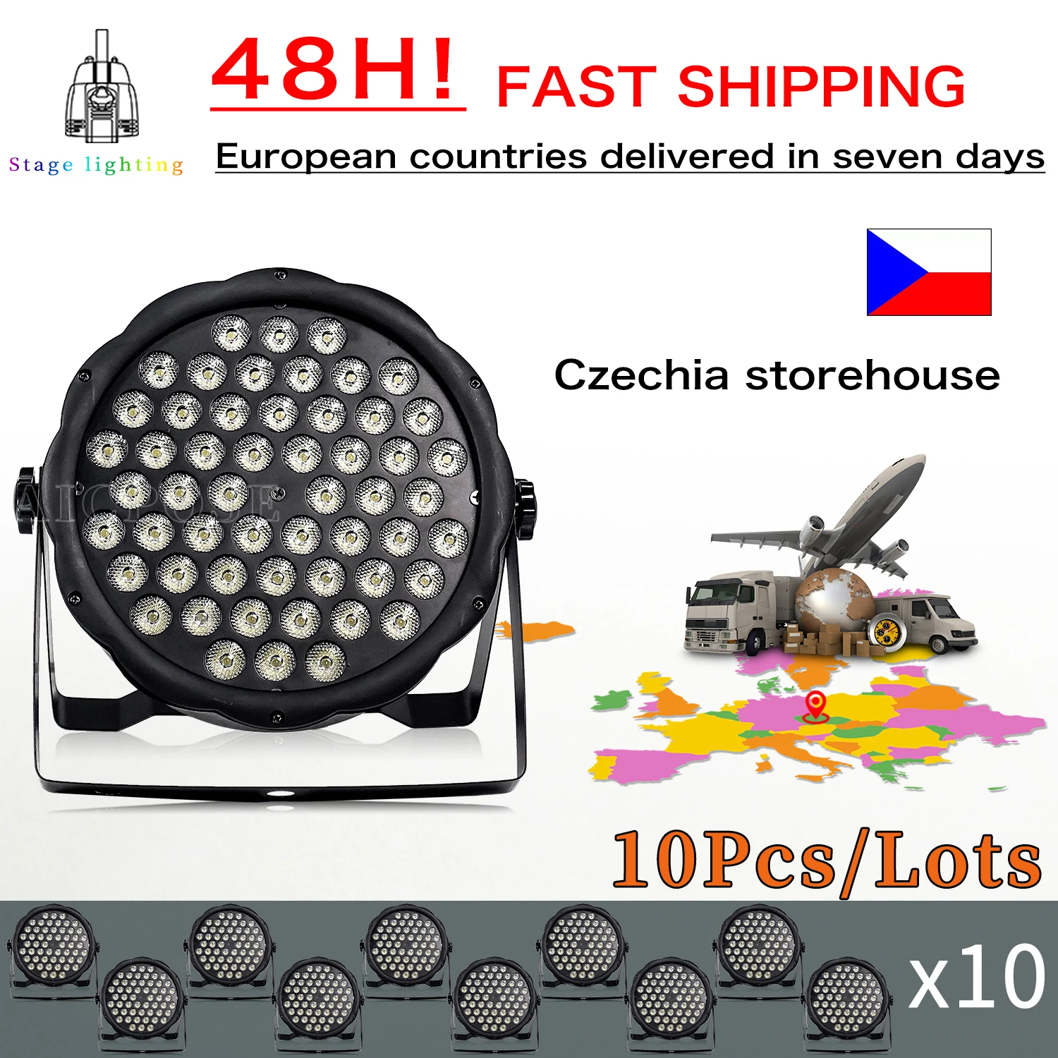 

10Pcs/Lots 54x3W RGBW LED Par Light RGB3 in 1 Stage Light UV Purple Light Warm White Strobe Light Stage Flat Spotlight
