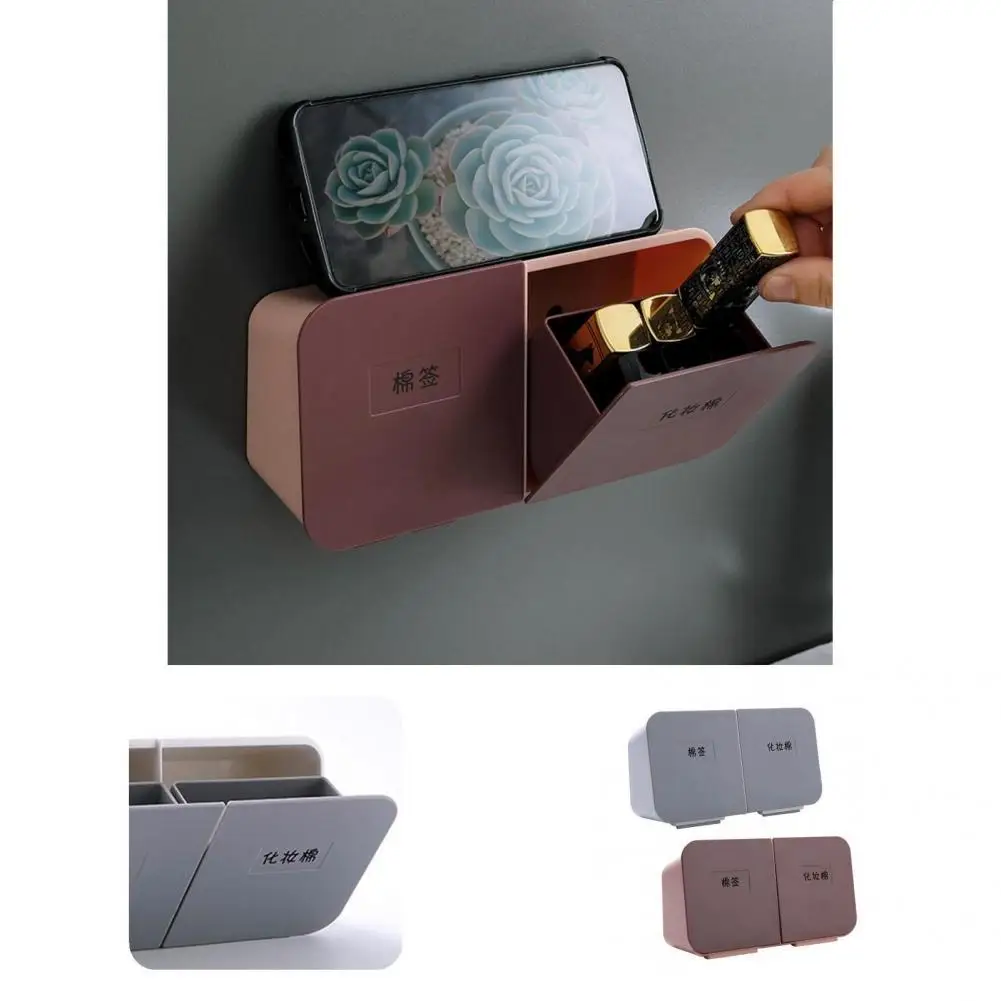 

Simple Wall-Mounted Makeup Pads Balls Canister Plastic Cotton Swab Storage Box Widened for Bathroom Bedroom Office