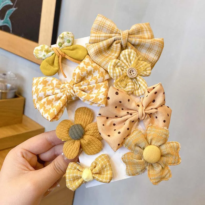 

8Pcs/set Girls Bow Floral Hair Pins Set Sweet Cloth Hair Clip Kids Hair Accessories Cute Bb Clip Baby Toddlers Girls Barrettes
