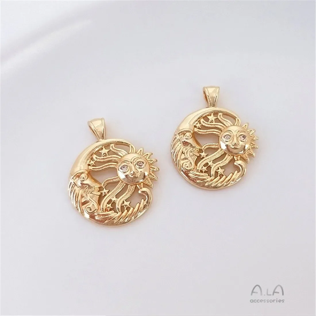 14 К позолоченный медный кулон из настоящего золота с луной и солнцем для лица