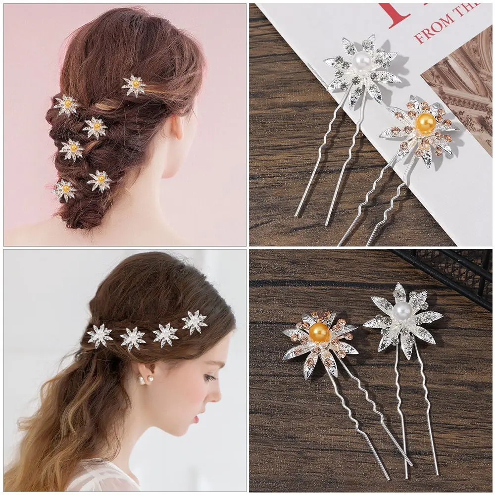 

Wedding Barrettes Hair Accessories Bridal Tiara Bride Headpiece Flower Hairpin Stick Bridal Hairpin U Shaped Hair Clip