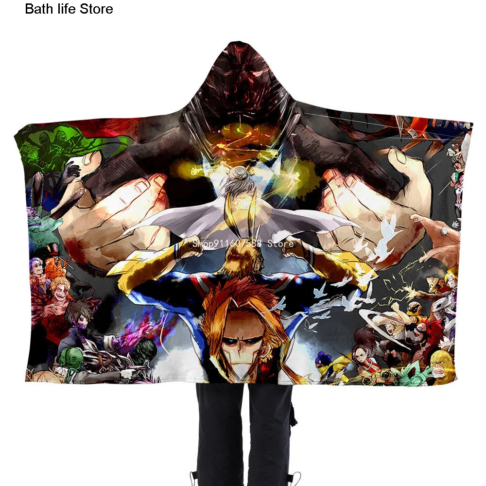

3D Printed Hoodie Hooded Japan Anime My Hero Academia Boys Girls Blanket Unisex Lazy Blanket Flannel Cape Indoor Home Poncho