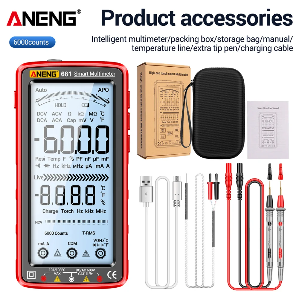 

Display Auto Range Multimetry Tools Multimeter Measure Voltage 681/682 Non-contact Tester True Rechargeable Reverse