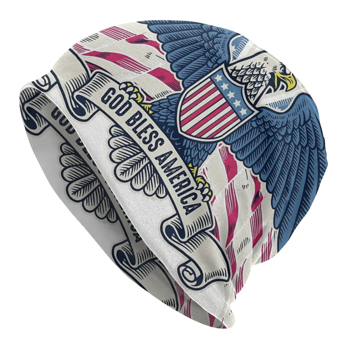 

American Eagle With Flag As Background Skullies Caps Breathable Elastic Spring Printed Bonnet Hat for Adult Knitted Beanies