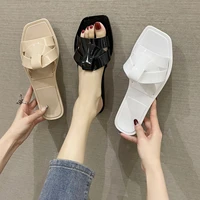 2022 ladies sandals square open toe beach flat flip flops summer korean version simple black flip flops lightweight waterproof