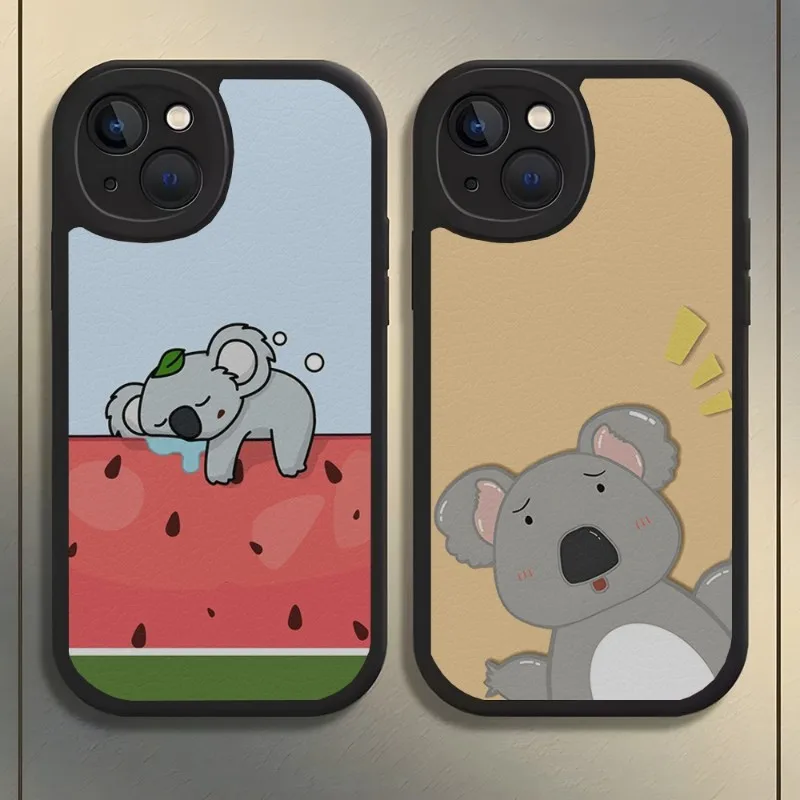 

Cute Animal Koala Phone Case Lambskin For Iphone 13 Pro Max 12 11 14 Mini X Xr Xs 8 7 Puls Se Luxury Mobile Design Cover