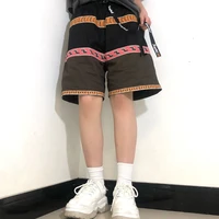 kapital color contrast casual japan style fashion loose women and men summer shorts tiger printed elastic waist capris