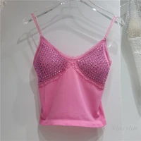2022 summer new hot rhinestone sequins handmade lace sexy sling all match beauty camisole top for women