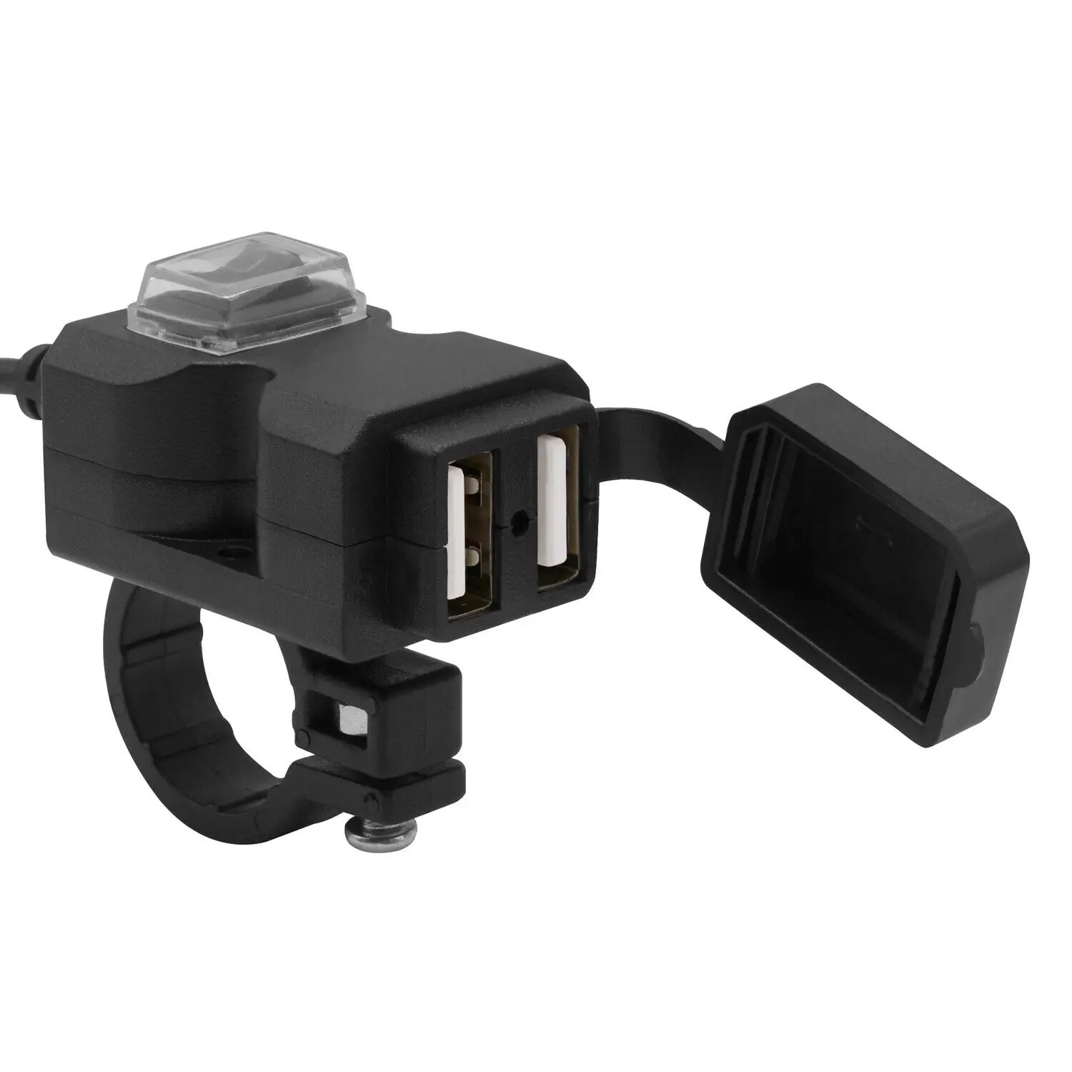 1Dual USB Port Waterproof Motorcycle Handlebar Charger 5V 1A/2.1A Adapter Power Supply Socket for Phone Mobile 9-90V