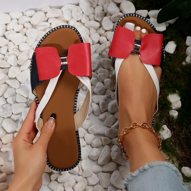 

Shoes for Women 2023 Summer Women's Slippers Cute Butterfly-Knot Casual Sandals Retro Lady Flats Slides Outdoor Beach Shoes