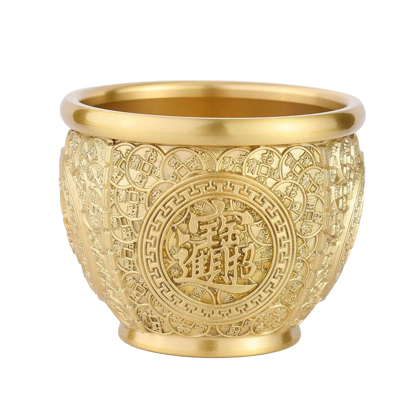 

Brass Feng Shui Bowl Fortune Bai Fu Bowl Good Luck Statue Sculpture Figurine Treasure Bowl for Office Kitchen Decoration