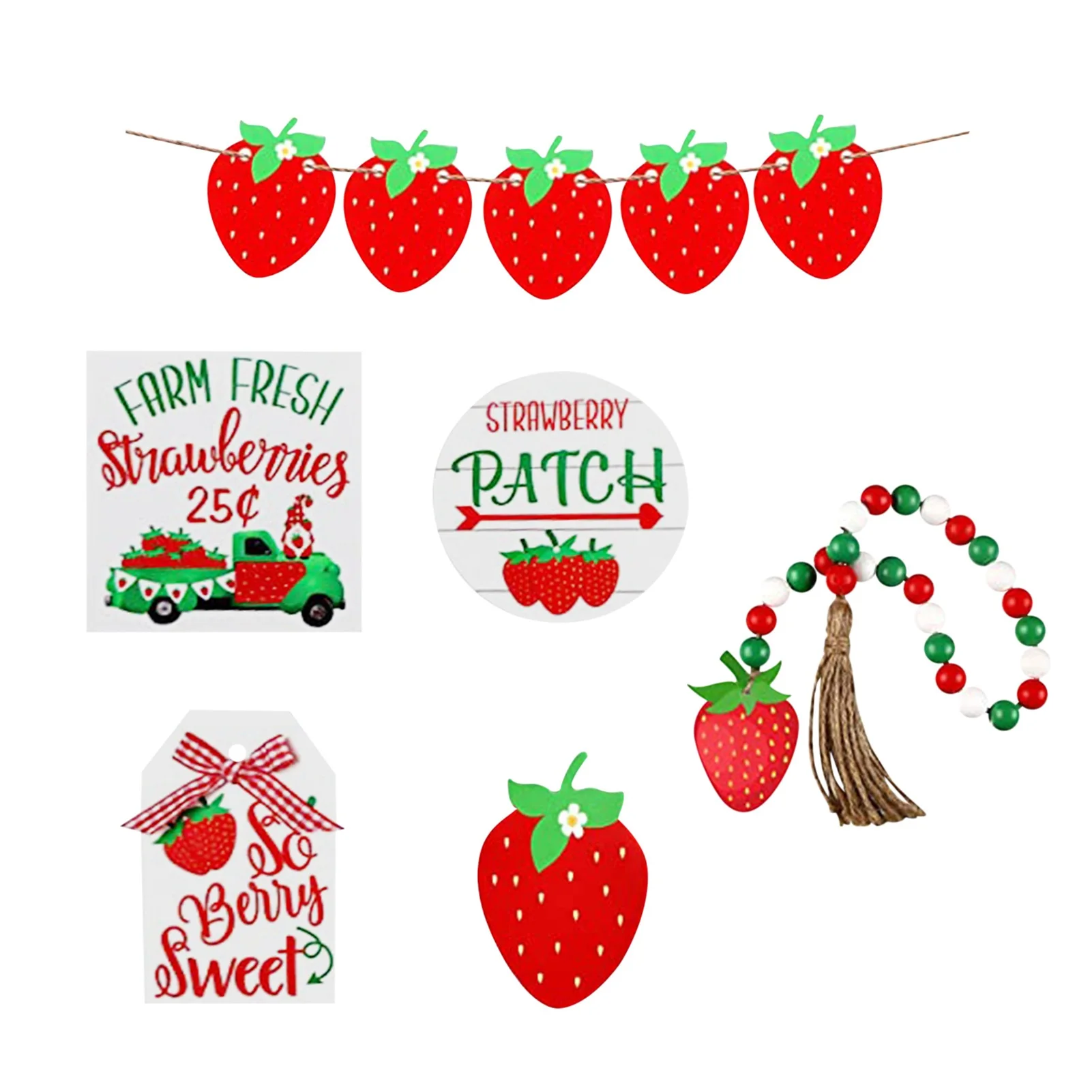 

Клубничное Многоярусное искусственное фруктовое Искусственное искусство, милые мини-знаки, деревянная гирлянда из бисера с кисточкой