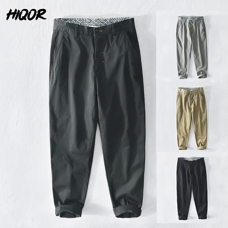 HIQOR Men Spring Summer Fashion Korean Style Casual Pants Male Harajuku Cargo Loose Wild Slim Fit 100% Cotton Straight Trouser