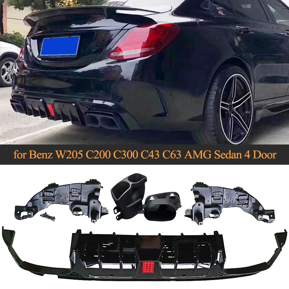 

For W205 Rear Bumper Diffuser With Exhaust Sedan For Mercedes Benz C-Class C200 C250 C300 C350 C400 C43 AMG C63 AMG S 14-19
