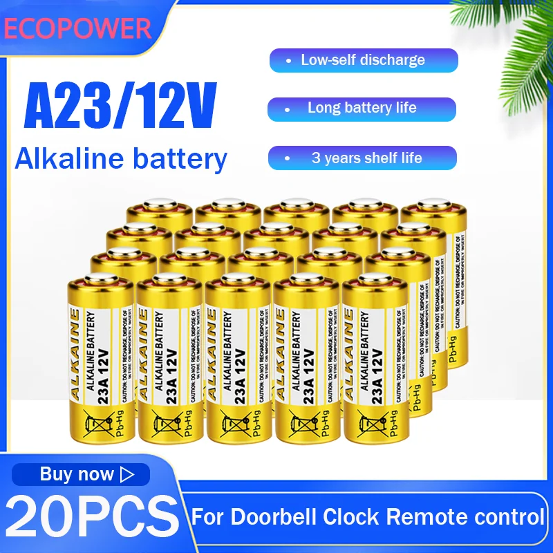 

Explosive 20pcs A23 23A 12V Alkaline Battery 23GA A23S E23A EL12 MN21 MS21 V23GA L1028 For Doorbell Alarm Clock Car Key Mouses