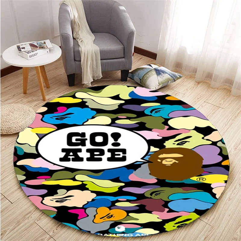 3D fashionable macaque pattern circular carpet bedroom, family living room, office, bathroom mat and children's area, yoga mat