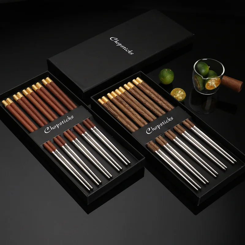 Stainless Steel Chopsticks Hotel Chopsticks Solid Wood Chopsticks Gift Red Sandalwood Chopsticks Household Chopsticks